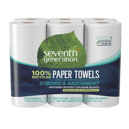 Clean more, waste less and help reduce the need for virgin wood pulp. Reach for these hardworking, recycled paper towels, and you're not only cleaning up messes in a flash; you're helping to keep more trees standing. Two-ply, natural paper towels are made of a high percentage of post-consumer content - the paper we all recycle every day at home, school and work. Paper towels are whitened without chemical containing chlorine, and have no added dyes or fragrances. Each two-ply sheet absorbs spills Seventh Generation, Clear Paper, Bathroom Tissue, Organic Cleaning Products, Towel Pattern, Paper Towel Rolls, Paper Towels, Household Essentials, Recycled Packaging