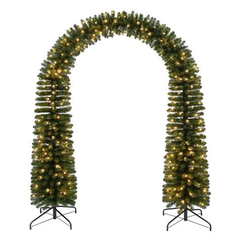 8ft. Pre-Lit Holiday Pine Artificial Christmas Arch, Warm White Mini LED Lights by Ashland® Side Of House Christmas Decorations, Small Town Christmas Decorations, Outdoor Fireplace Christmas Decor, Christmas Party Wall Decor, Christmas Decor Archway, Christmas Decor For Tv Stand, Classic Christmas Outdoor Decor, Front Porch Xmas Decor, Front Porch Garland Christmas