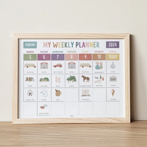 Editable Weekly Planner With Cards, Weekly Visual Schedule, Kids Calendar, Chore Chart, Toddler Routine Chart, Montessori, DIGITAL PRINTABLE - Etsy Poland Toddler Visual Schedule, Chore Chart Toddler, Toddler Routine Chart, Montessori Calendar, Planner Weekly Layout, Kids Routine Chart, Boho Rainbow Nursery, Toddler Routine, Toddler Schedule