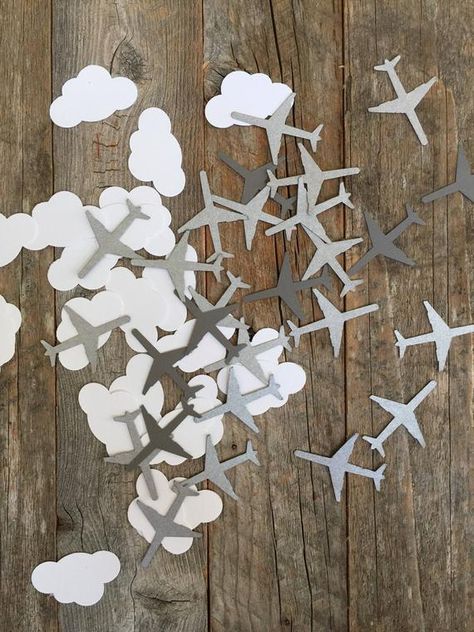 Aviation Themed Table Scatter Confetti Sprinkles Size shown in the pictures section. Each order comes with 25 colored airplanes and 25 white clouds. Pilot Retirement, Aviation Wedding Theme, Airplane Baby Shower Theme, Pilot Party, Vintage Airplane Party, Aviation Party, Aviation Wedding, Aviation Theme, Safe Flight