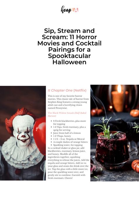 Horror Movie Inspired Cocktails, Halloween Movie Themed Cocktails, Horror Movie Drinks, Horror Movie Cocktails, Horror Movie Food, Clown Names, Scary Movie Night, Trick R Treat, Slasher Movies