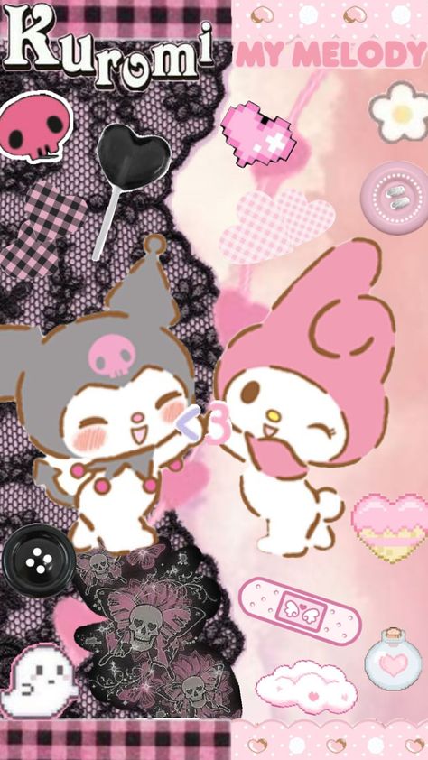 my melody and kuromi wallpaper #shufflescollage #shufflesapp #shuffleaesthetic #sanrio #kuromi #mymelody #mymelodyandkuromi #kuromiandmymelody #wallpaper Melody And Kuromi Wallpaper, My Melody And Kuromi Wallpaper, Kuromi Wallpaper, Purple Galaxy Wallpaper, My Melody And Kuromi, Melody And Kuromi, Tapeta Z Hello Kitty, Pink Wallpaper Hello Kitty, Jelly Wallpaper