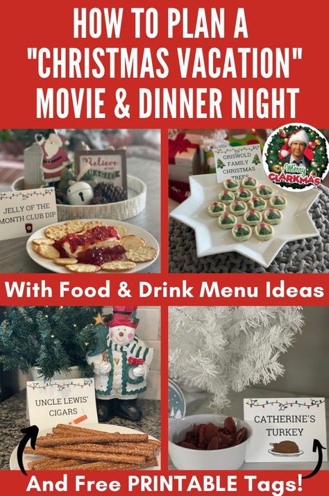 Christmas Vacation Movie Night Food, Griswold Party Ideas, Christmas Vacation Themed Party Food, A Christmas Story Food Ideas, Christmas Vacation Charcuterie Board, Christmas Vacation Themed Cocktails, National Lampoon Christmas Vacation Party Ideas, Christmas Vacation Desserts, Christmas Vacation Themed Dinner