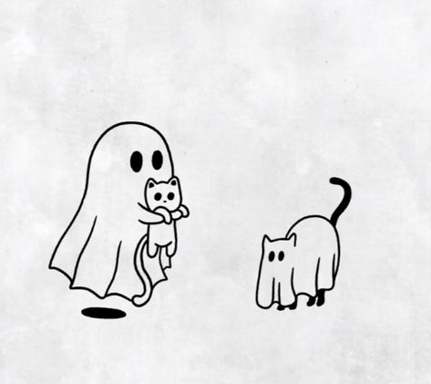 Ghost Tattoo On Arm, Matching Ghost Tattoos For 3, Cute Cowboy Ghost Tattoo, Ghost And Cat Tattoo, Ghost Holding Cat Tattoo, Cute Ghost Tattoo Ideas Matching, Spooky Season Drawings Easy, Ghost With Headphones Tattoo, Simple Candle Tattoo