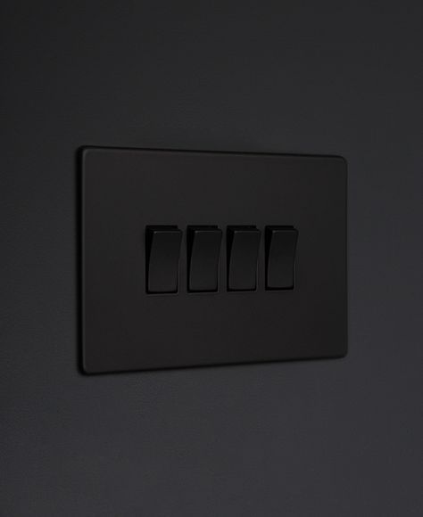 Black Wall Switch Plates, Matte Black Light Switch Cover, Black Light Switches In House, Black Plug Sockets On Wall, Light Switch Aesthetic, Aesthetic Light Switch, Black Switch Plates, Black Outlet Covers, Black Light Switches