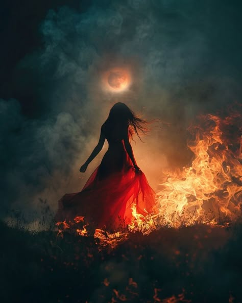 Fire Witch Art, Wild Woman Art, Beautiful Witch Art, Witchcraft Photography, Happy Beltane, Fire At Night, Fire Witch, Witchcraft Art, Beautiful Witch