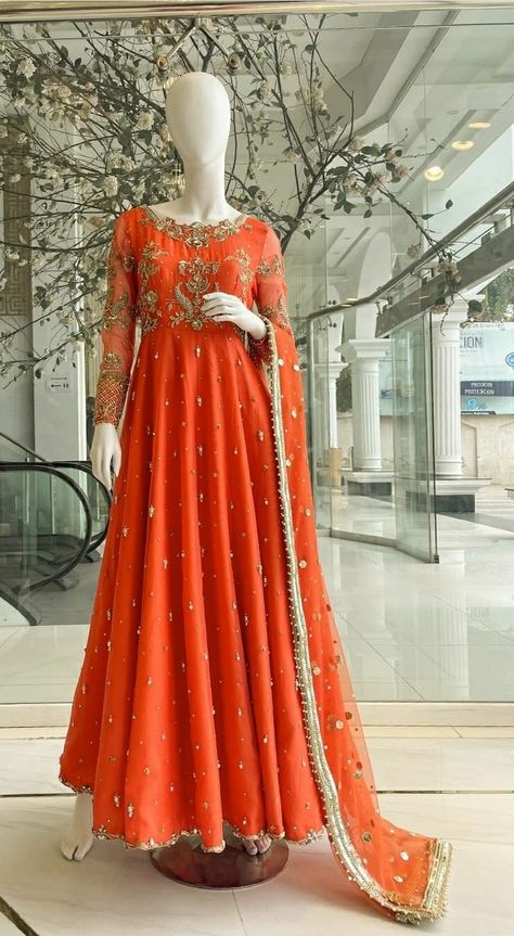 Orange Frock, Barat Dress, Black Bridal Dresses, Handwork Design, Pakistani Party Wear Dresses, Red Bridal Dress, Golden Embroidery, Wedding Dresses For Kids, Pakistani Formal Dresses