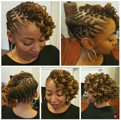 Beautiful locs and style Short Dreadlocks Styles, Dreads Styles For Women, Loc Updo, Dreads Girl, Beautiful Dreadlocks, Short Locs Hairstyles, Dreadlock Styles, Dreads Styles, Dread Hairstyles