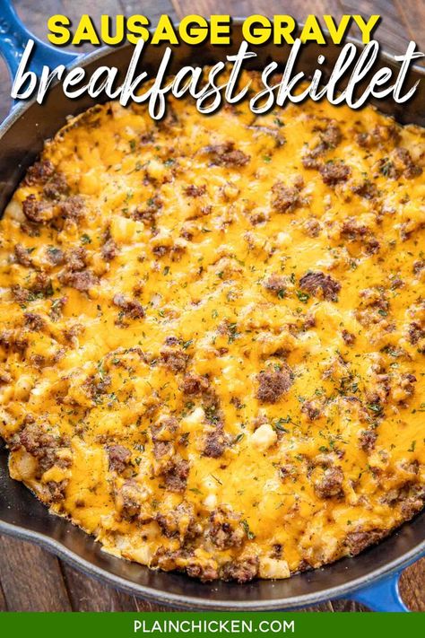 Breakfast Sausage Gravy, Sausage Breakfast Skillet, Sausage Gravy Casserole, Sausage Gravy Breakfast, Easy Breakfast Casserole Sausage, Breakfast Gravy, Potato And Egg Breakfast, Egg And Cheese Casserole, Sausage Hashbrown Breakfast Casserole