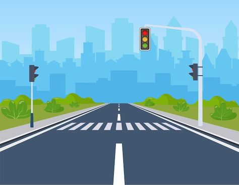 City with traffic lights | Premium Vector %23Freepik %23vector %23intersection %23junction %23cross-road %23road-traffic Traffic Symbols, Bus Cartoon, Professional Infographic, Road Vector, Arrows Graphic, Road Markings, Human Figure Sketches, Navigation Map, Illustration Story