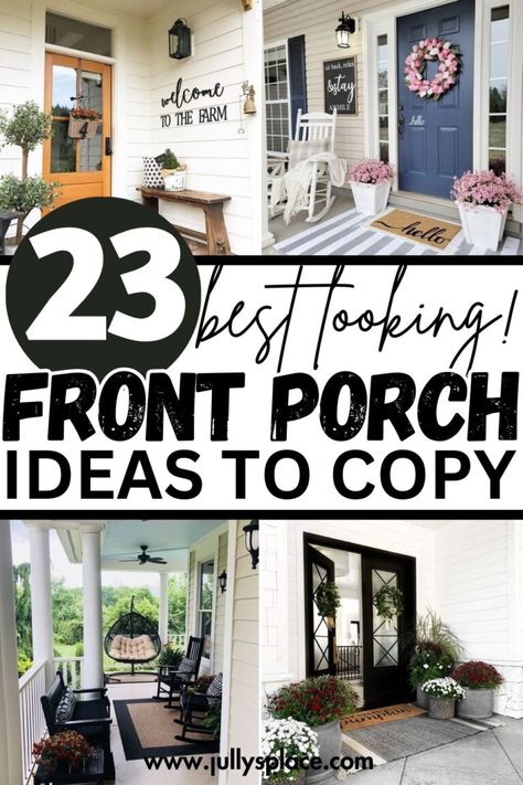 23 Front Porch Ideas for a Picture-Perfect Home Entryway Front Porch Ideas Black And White, White House Front Porch Ideas, Craftsman Front Porch Decor, Outdoor Cottage Ideas, Front Porch Stairs Ideas Entrance, Large Porch Decorating Ideas, Front Steps Ideas Decor, Fromt Porch Ideas, Front Porch Entryway Ideas