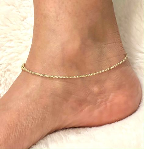 "Gold Rope Anklet * 2mm Rope Anklet * Rope Chain Anklet * 925 Silver/Gold plated Anklet * 2mm Gold Rope Anklet * 10 Inch Twisted Anklet 925 Silver/Gold plated Rope Anklet with 10\" Gold Twisted Anklet Bracelets made to last with normal wear and care. This gorgeous piece of jewelry will make you fall in love with it and will prove to be an eye catching piece. The elegance and simple versatility of this Anklet Bracelet piece makes for a fashionable addition to any outfit, a glamorous accessory for Rope Anklet, Dainty Anklet, Anklet Gold, Women Anklets, Gold Anklet, Ankle Bracelet, Anklet Bracelet, Chain Anklet, Anklet Jewelry