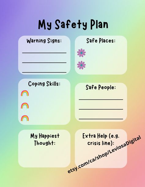 Crisis Plan, Safety Planning, Coping Skills Activities, Safety Plan, Therapy Techniques, Crisis Intervention, Counseling Kids, Math Journal, Caregiver Support