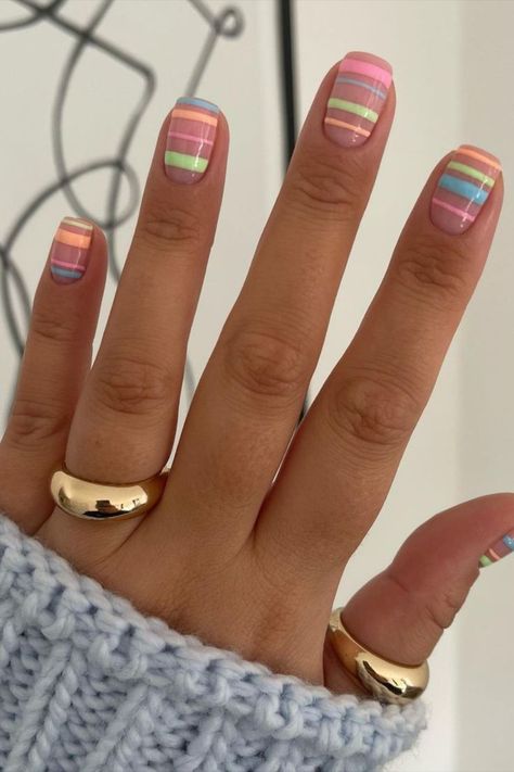 Discover 46 trendy acrylic nail designs that will make you want them done todayCreditbeautyspace_charlotte Gel French Manicure, Manicure Gel, Cute Spring Nails, Cute Acrylic Nail Designs, Glow Skin, Striped Nails, Short Nail Designs, Nail Designs Spring, Fancy Nails