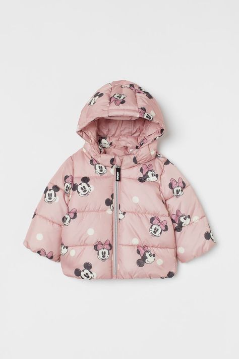 Hooded Padded Jacket - Light pink/Minnie Mouse - Kids | H&M AU Pink Minnie, Bear Hoodie, Girls Outerwear, Baby Jacket, Girl Coat, Kids Fashion Girl, Detachable Hood, Baby Disney