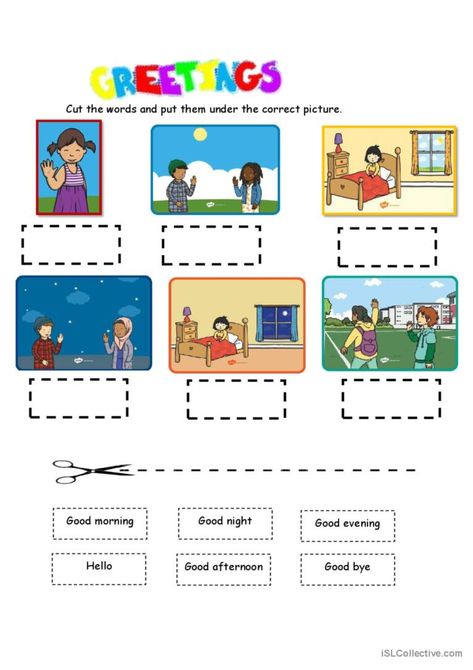 Greeting English Lesson, Greetings Worksheets For Kids, Greeting Worksheet, Greetings Worksheets, Greetings English, Capacity Worksheets, Greeting Words, Word Order, A Worksheet