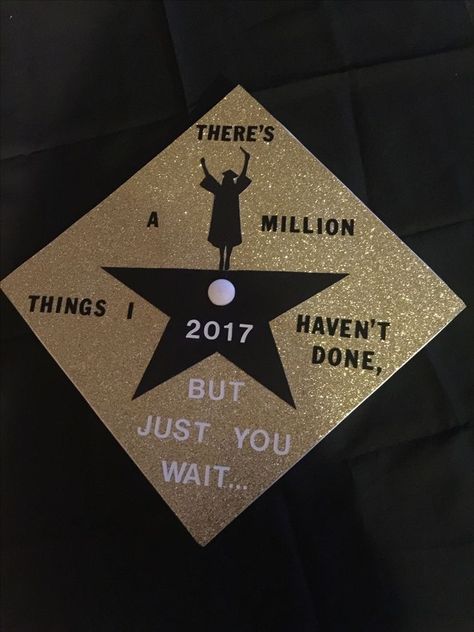 Highschool Musical Graduation Cap, Grad Cap Hamilton, Volleyball Graduation Cap, Musical Theater Graduation Cap, Grad Cap Ideas Hamilton, Grad Cap Ideas Musical Theatre, Graduation Cap Designs Musical Theatre, Broadway Graduation Cap, Musical Theatre Graduation Cap