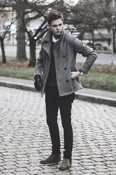 60 Winter Outfits For Men - Cold Weather Male Styles Fall Coats, Peacoat Men, Fall Fashion Coats, Style Masculin, Gray Coat, Mens Fashion Blog, Winter Outfits Men, Herren Outfit, Mens Fashion Suits