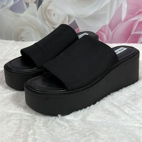 Steve Madden Scrunchy Chunky Platform Black Sandal Slides Y2k Vibes New Nwt Size 9 Brand New Never Worn - No Box Or Price Tag Included. 3 Inch Platform Style Tags: Y2k Retro Vibes, Vintage Style, Chunky Sandal, Platform Slide, 90s, Slinky Look A-Likes Chunky Platform Sandals Outfit, Black Platform Sandals Outfit, 90s Platform Sandals, Platform Sandals Outfit, Chunky Black Sandals, Steve Madden Platform Sandals, Sandal Slides, Chunky Platform Sandals, Black Platform Sandals