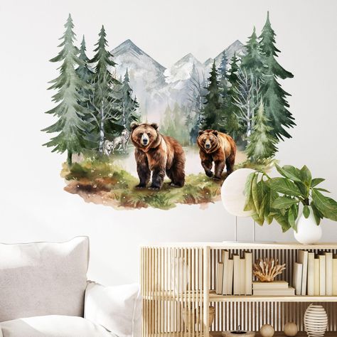 PRICES MAY VARY. [Unique Design] Rolling mountain peaks in the distance, and two brown bears in the near distance, they roam the jungle in search of prey, making you feel like you are in the wild jungle. [High Quality] Our removable wall stickers are made of high quality PVC vinyl materials, which are eco-friendly, waterproof non-toxic and will not produce any odor, it's safe to your families. [Easy to Use] When you decorate your room with these decals, you only need to tear the two brown bears Adventure Theme Boys Room, Wall Stickers For Bedroom, Nursery Jungle, Room Boys, Wild Jungle, Brown Bears, Adventure Theme, Animal Wall Decals, Wild Forest