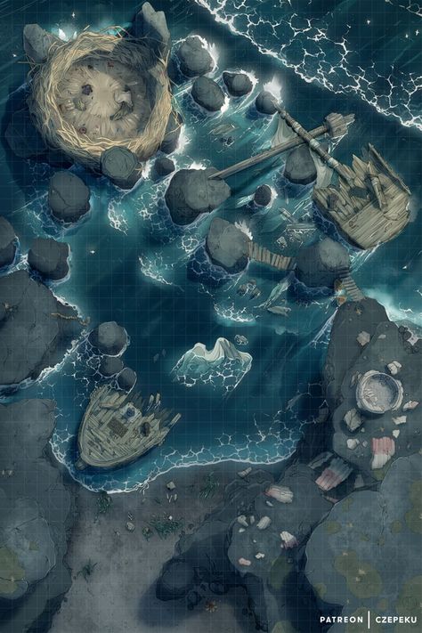 Harpy Cove [34x51] Dnd Shipwreck Map, Astral Battlemap, Dnd Coast Map, Dnd Beach Map, Dnd Ocean Map, Ship Maps Dnd, Island Dnd Map, Ocean Battlemap, Dnd Island Map