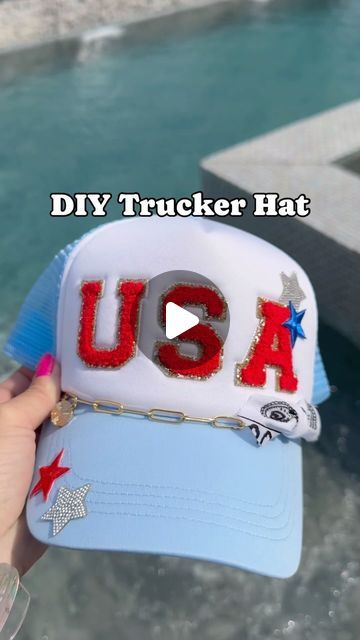 Amber Vestal on Instagram: "🇺🇸Comment USA for links to be festive for Memorial Day! 🇺🇸 I purchased this trucker hat with USA already on it and added a few things for a custom look. SO FUN for kids too!  If a link is not sent to your DM head straight to my LTK wifeonadime for for the links! My automation service is glitching today! 💀  #truckerhats #usa #memorialday #patriotic #murica #🇺🇸  #ltkfashion #ltkfestival #ltkseasonal @shop.ltk  https://liketk.it/4GOKp" Patriotic Trucker Hat, Girls Trucker Hats, How To Make Trucker Hats, Trucker Patch Hat Ideas, Iron On Trucker Hat Diy, Usa Trucker Hat, 4th Of July Trucker Hats, Painted Trucker Hats Diy, Trucker Hats With Patches Diy