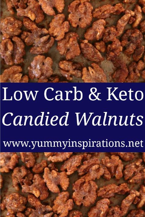 Easy Candied Walnuts Recipe – How to make low carb, keto, sugar free cinnamon roasted walnuts snack or sweet treat with egg white and no sugar – with the video tutorial. Candied Walnuts Recipe, Candied Walnut Recipe, Glazed Walnuts, Walnuts Recipe, Keto Snacks Easy, Keto Candy, Walnut Recipes, Roasted Walnuts, Nut Recipes