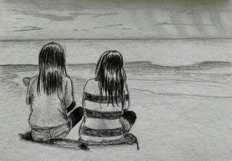 Friendship is... watching the sunset together. I made this sketch while traveling when two of my young friends where watching the rainclouds over the ocean.   #pencilsketch #friendschip #drawing #oceandrawing Friends Watching The Sunset, Best Friend Sketches Friendship, Sisters Drawing Sketches, Watching Sunset Drawing, Friendship Drawing Ideas, 2 Friends Drawing, Friends Sketch Drawing Ideas, Friendship Drawings Sketches, Draw Friendship