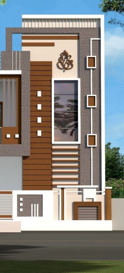 Building Elevation Colour Combination, Front Staircase Elevation, Double Floor House Elevation Design, Front Elevation Designs G+2, House Elevation Design Indian, Staircase Elevation, Exterior Stone Tiles, Exterior Elevation Design, Small House Design Floor Plan