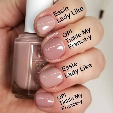 Comparison Swatches ♡ Essie | Lady Like (index, ring) • OPI | Tickle My France-y (middle, pinky) Opi Tickle Me France-y Gel, Opi Tickle My France, Lady Like Essie, Tickle My France Opi Dip, Opi Tickle Me France-y Dip, Opi Tickle My Francy Gel, Essie Lady Like, Opi Tickle Me France-y, Elegant Gel Nails Classy