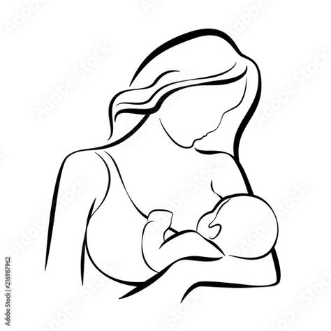 Stock Image: Mom Breastfeeding baby abstract line vector design Breastfeeding Drawing Sketch, Breastfeeding Drawing, Mom Breastfeeding Baby, Future Midwife, Mother And Child Drawing, Pregnancy Drawing, Lactation Room, Mom Drawing, Baby Sketch