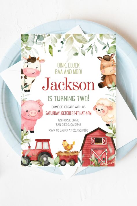 Farm Animals Invitations, Farm Party Invitations, Farm Invitation, Farm Birthday Invitation, Farm Theme Birthday, Farm Themed Birthday Party, Animals Party, Animal Baby Shower Invitations, Twins Birthday