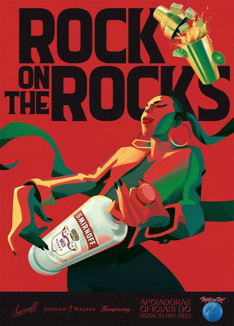 Bold Illustrations by Black Madre | Daily design inspiration for creatives | Inspiration Grid Ssjg Goku, Launch Event Ideas, Bob Marley Art, Stella Artois, Rock In Rio, Movie Posters Design, Creative Flyers, Johnnie Walker, On The Rocks