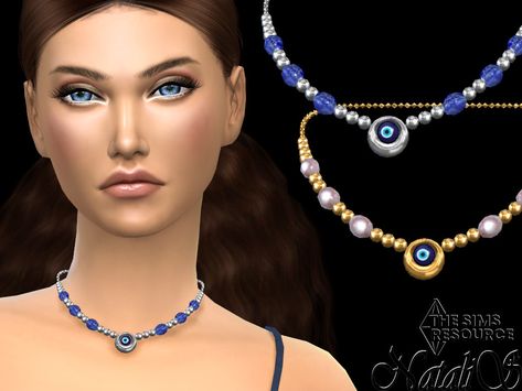 Evil Eye Beaded Necklace, Sims 4 Cc Eyes, Astrology Necklace, Sims 4 Teen, Double Necklace, Triangle Necklace, Sims 4 Cc Finds, Zodiac Necklaces, Hippie Jewelry