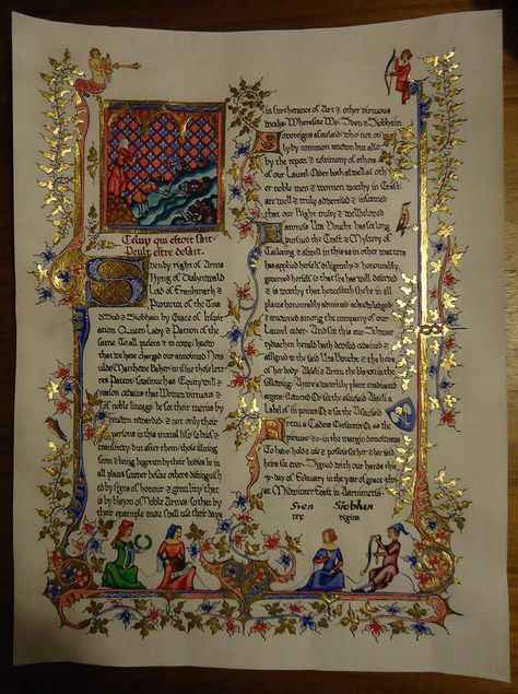 Medieval Borders Illuminated Manuscript, Illuminated Manuscript Art Project, Medieval Book Illustration, Medieval Manuscript Illustration, Epical Glory, Manuscript Aesthetic, Illuminated Manuscript Borders, Medieval Writing, Medieval Illuminated Manuscript