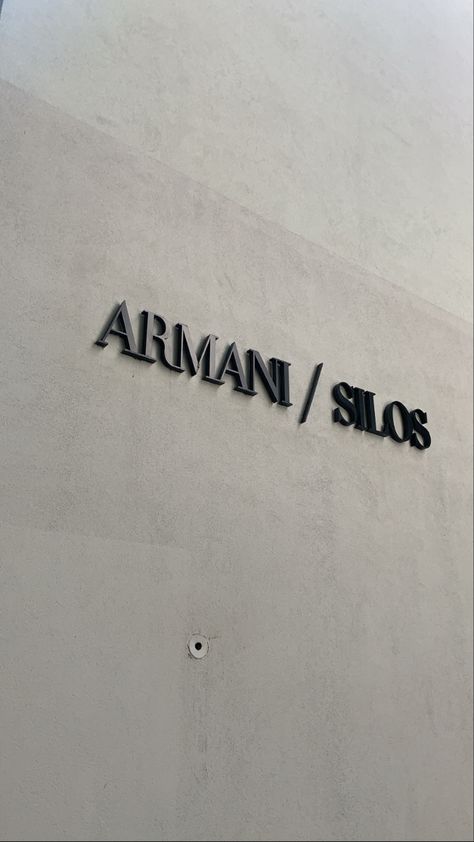 White wall with black lettering Armani Silos Milano, Armani Aesthetic, 2024 Vision, Giorgio Armani, Milan, Vision Board, Hotel