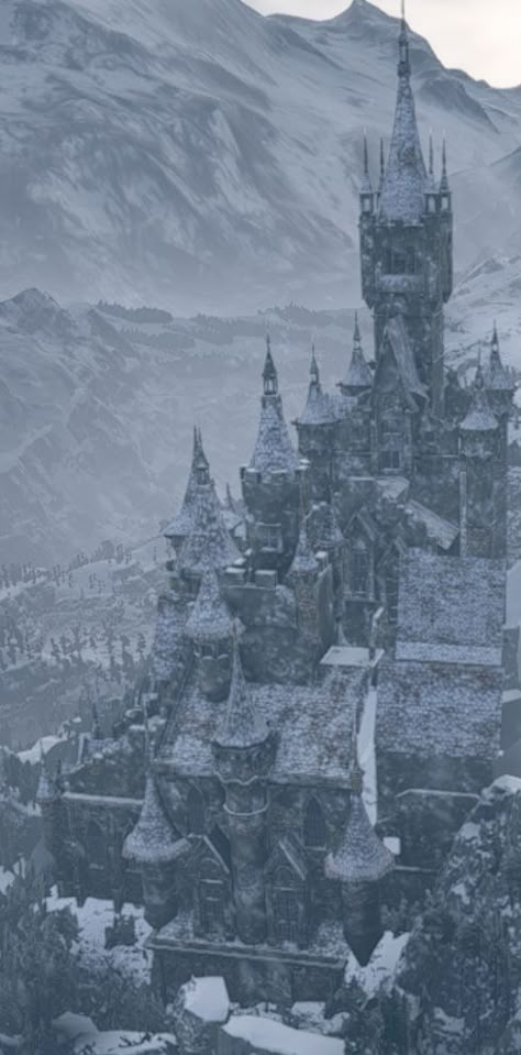 Gothic Castle Aesthetic, Winter Kingdom, Castle Dimitrescu, Wolf Queen, Fantasy Winter, Dungeons And Dragons Rules, Castle Exterior, Re Village, Lady Dimitrescu