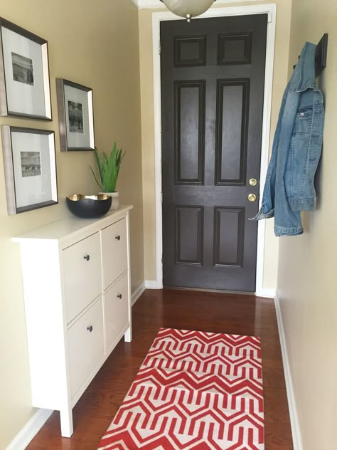 Narrow Entryway Makeover (Thanks to Hometalk Community Suggestions!) Apartment Entryway Ideas Narrow Hallways, Small Entrance Halls, Hallway Shoe Storage, Entrance Furniture, Diy Home Decor For Apartments, Narrow Entryway, Apartment Entryway, Small Entrance, Trendy Apartment