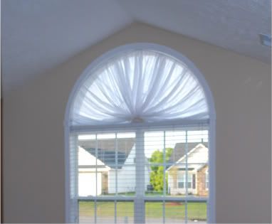 half moon window treatments | Covering a large bedroom window (drapes, paint, ceiling, curtains ... Half Moon Window Treatments, Arched Window Coverings, Half Moon Window, Curtains For Arched Windows, Window Coverings Bedroom, Arched Window Treatments, Small Basement Remodeling, Moon Window, Small Basement Remodel