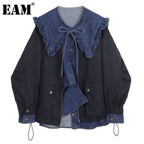 Cheap Jacket, Sailor Collar, Ropa Diy, Collar Cardigan, Diy Couture, Coat Fashion, Mode Outfits, Blue Lace, Zip Up