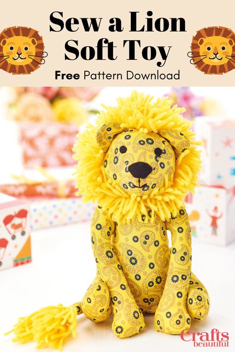 Lion Soft Toy Sewing Pattern, Lion Toy Pattern Sewing, Sewing Soft Toys Free Pattern, Stuffed Lion Pattern Sewing Free, Soft Toy Ideas, Lion Pattern Sewing, Stuffed Tiger Pattern Sewing, Stuffed Lion Pattern, Lion Sewing Pattern Free