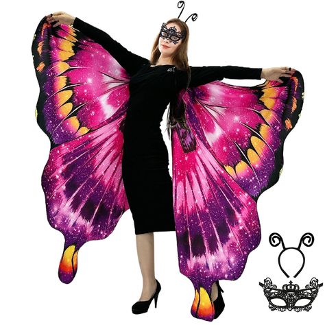 PRICES MAY VARY. Butterfly Costumes For Women - This Halloween Butterfly wings costume are inspired by a real butterfly, its special design with bright colors will make you look unique in Halloween party or at outdoors. You can tie the elastic ribbon of the butterfly cape at the neck, connect your finger with the flexible loop Double Sided Printing Design - This Halloween butterfly costume for women are double-layers, and the bright vibrant colors are double-printed. If you are looking for a fun Butterfly Costumes, Womens Halloween Costumes, Halloween Butterfly, Butterfly Wings Costume, Wings Butterfly, Themed Photography, Butterfly Costume, Real Butterfly, Elastic Ribbon