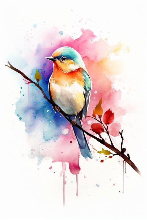 Abstract And Realistic Art, Bird Painting Watercolor, Birds Watercolor Paintings, Watercolor Nature Paintings, Watercolor Art Birds, Watercolor Drawing Ideas, Cute Animals Painting, Watercolor Birds Paintings, Nature Watercolor Paintings