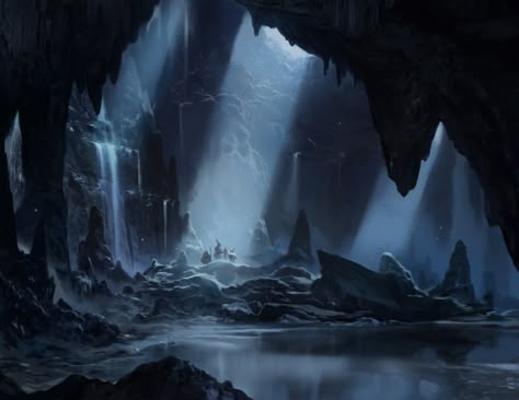 Cave Illustration Fantasy Art, Cavern Fantasy Art, Cave Drawing Illustration, Underdark Art, Fantasy Cavern, Cave Concept Art, Cave Aesthetic, Cave Background, Concept Art Landscape