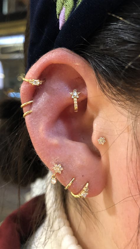 Erika Titus Piercing, Ear Piercings Inspo Baddie, Top Of Ear Piercing, Nose Piercing Ideas, Minimalist Ear Piercings, Creative Earrings, Piercing Inspo, Boho Jewels, Cool Ear Piercings