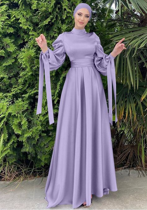 Satin Dress Hijab, Hijabi Wedding, Muslim Long Dress, Party Long Dress, Estilo Hijab, Turkish Dress, Stile Hijab, Mode Turban, Pakaian Feminin