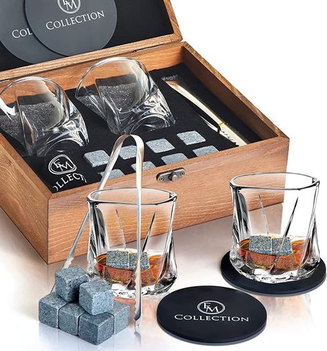 Amazon.com | EMCOLLECTION Whiskey Glass Gifts for Men, 5oz, Bourbon Glasses Old Fashioned | 8 Wiskey Chilling Stone | Coasters, Forceps | Ideal for Cocktails, Scotch and Liquor's Lovers (Set of 2 Glass): Old Fashioned Glasses Bourbon Glasses, Whiskey Glasses Set, Whiskey Set, Whiskey Decanter Set, Whiskey Stones, Whiskey Gifts, Scotch Whiskey, Whiskey Glasses, Slate Coasters