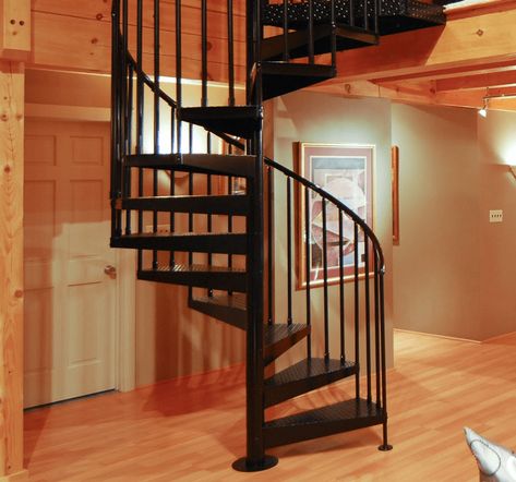 Spiral Staircase Kits For Basements & Cellars | Salter Spiral Stair Rails For Stairs, Steel Spiral Staircase, Stairs Steel, Spiral Staircase Kits, Basement Staircase, Iron Stairs, Staircase Kits, Staircase Styles, Industrial Stairs