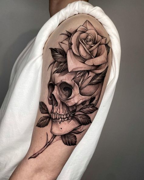 Chest Tattoo Stencils, Water Lily Tattoos, Wing Tattoo Men, Harley Tattoos, All Seeing Eye Tattoo, Rose Tattoo On Arm, Feminine Skull Tattoos, Skull Rose Tattoos, Rose Tattoos For Men