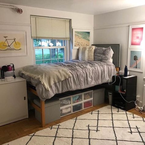 Cornell University Cornell University Dorm, Rustic Tv Console, University Dorms, Girl Dorms, Dorm Room Diy, Girls Dorm Room, Bedroom Pictures, White Duvet Covers, Man Room